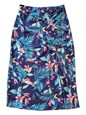 Forever 21 Navy Tropical Print Slit Skirt